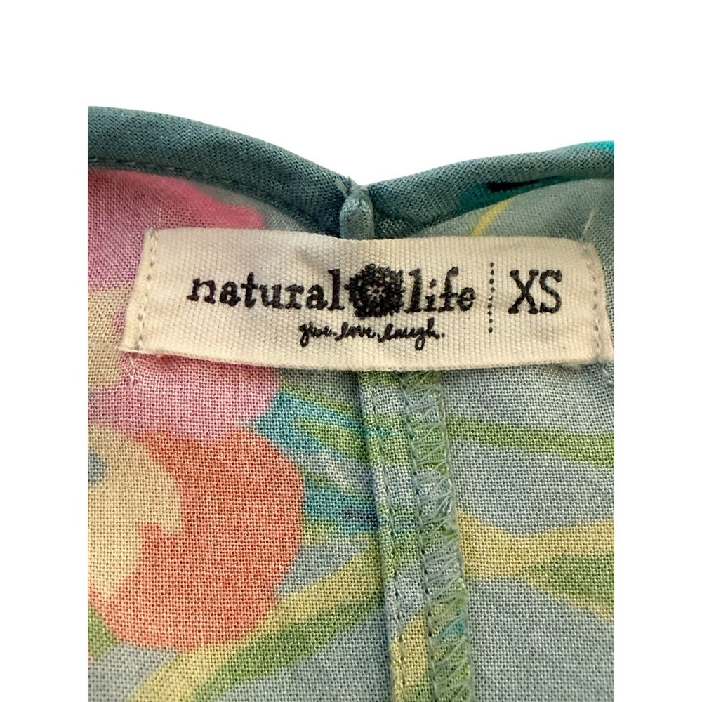 Natural Life Floral Midi Dress XS Scarf Swing Tropical Boho Teal Pink *Read* - Picture 14 of 15